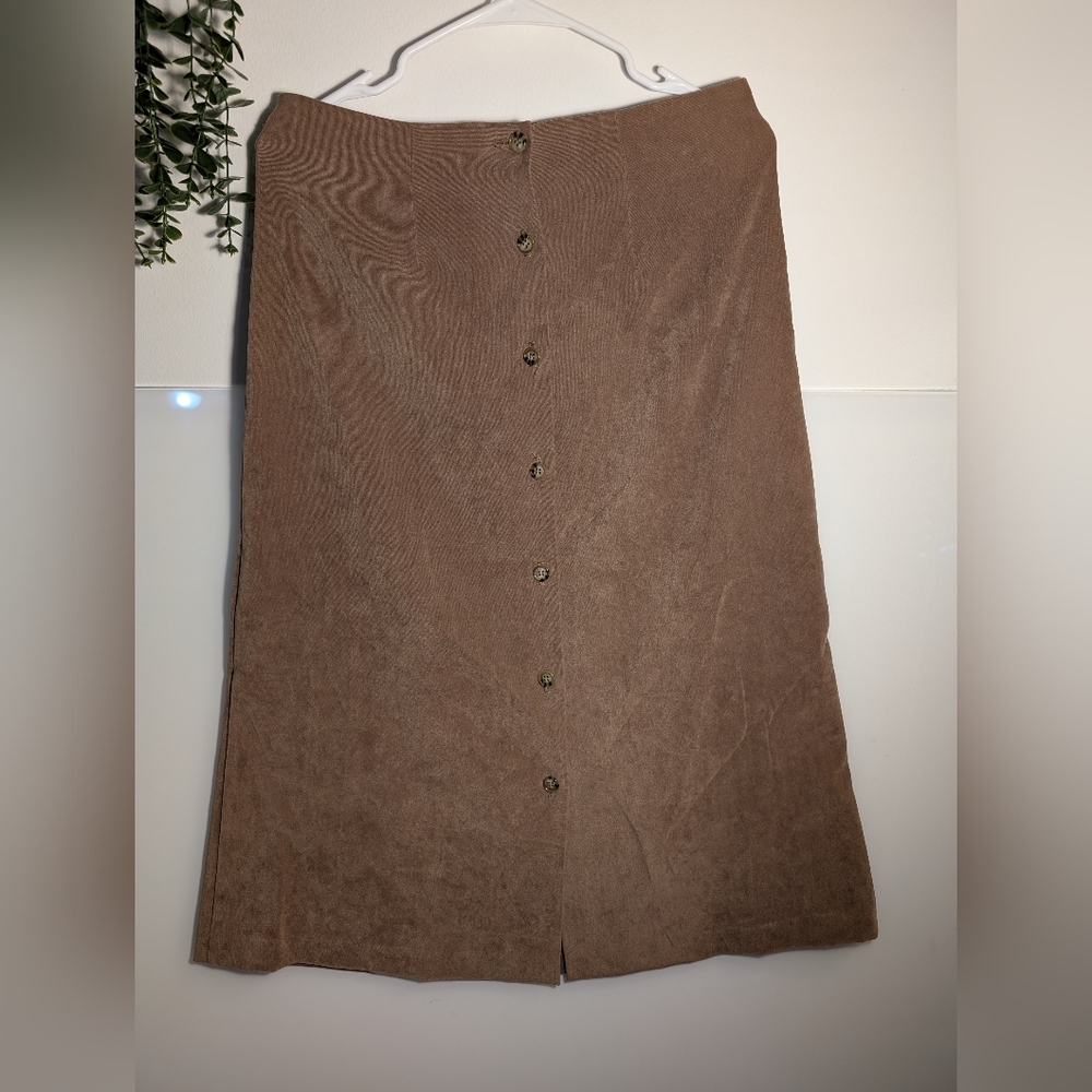 McCalls Solid Suede Button-Front Skirt (Size 10, Made in USA)